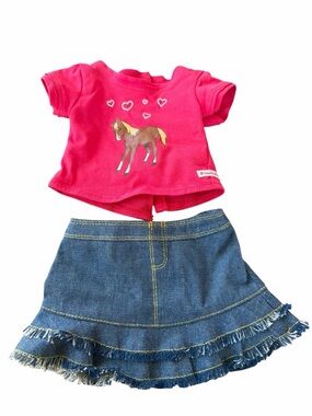 American Girl Doll Western Riding Outfit Set Horse Tee Fringe Skirt 2010 Retired